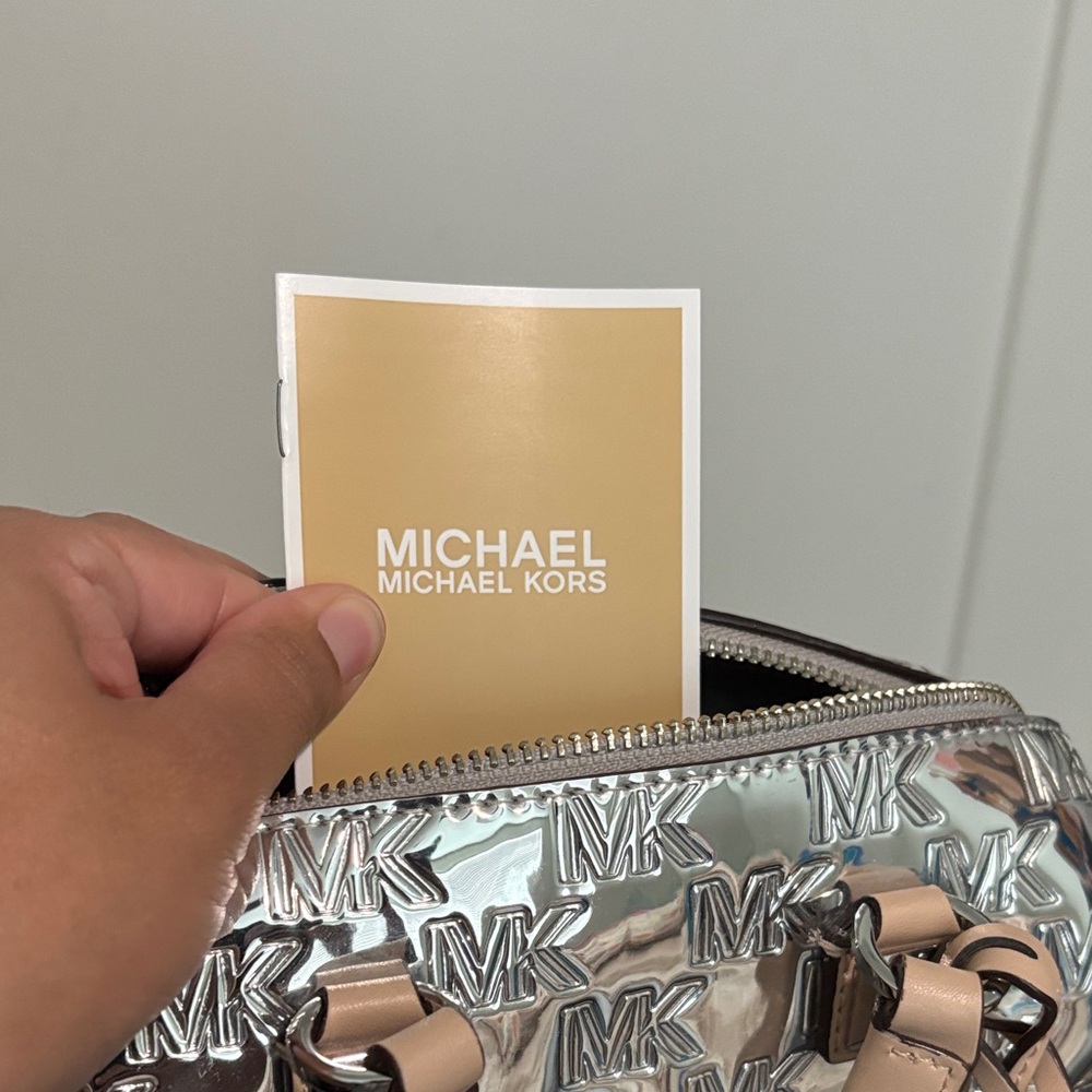 Michael Kors Silver Metallic Mini Satchel with Beige Trim - Picture 4 of 4